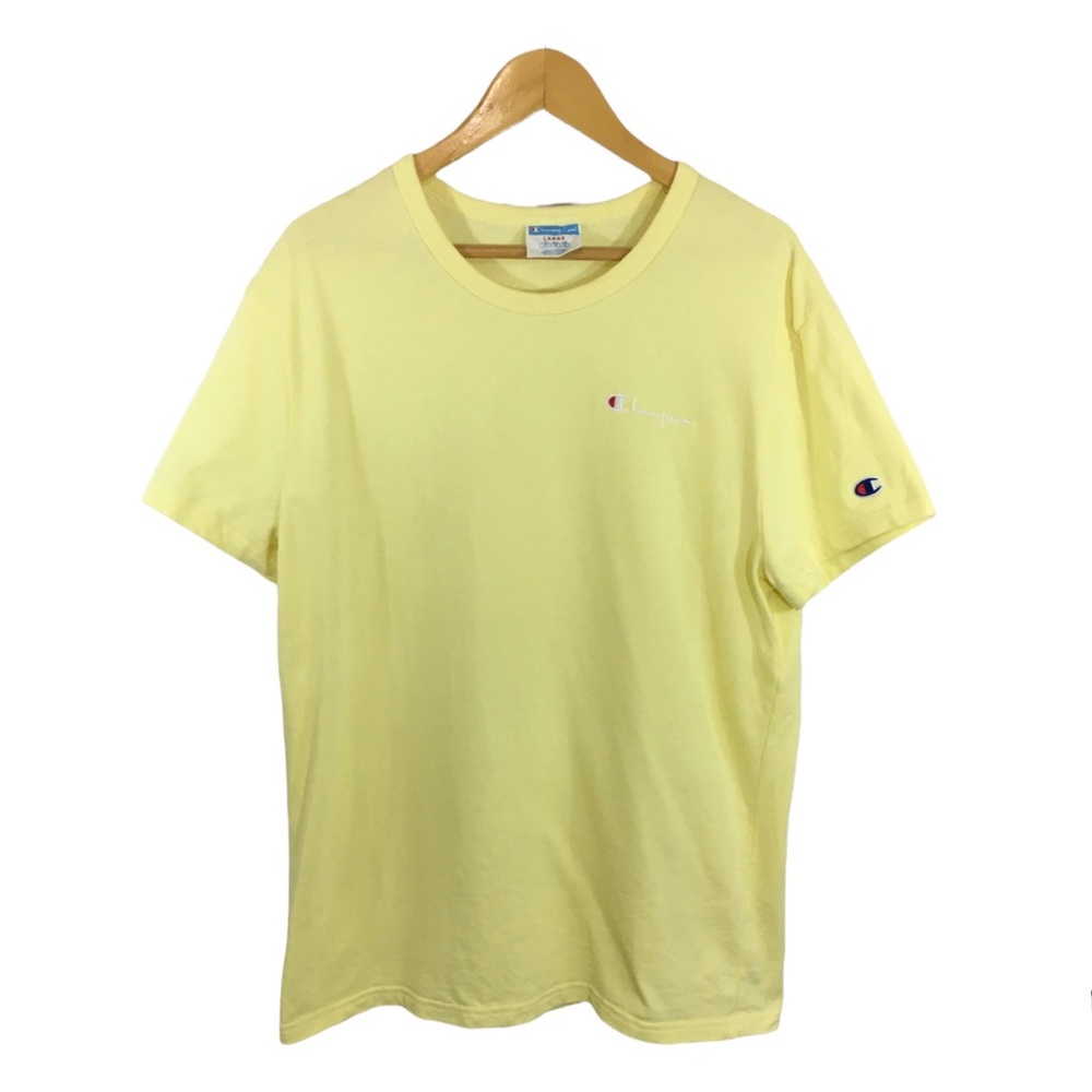Champion Men’s Pale Yellow Embroidered Logo Short Sleeve T-Shirt Size L
